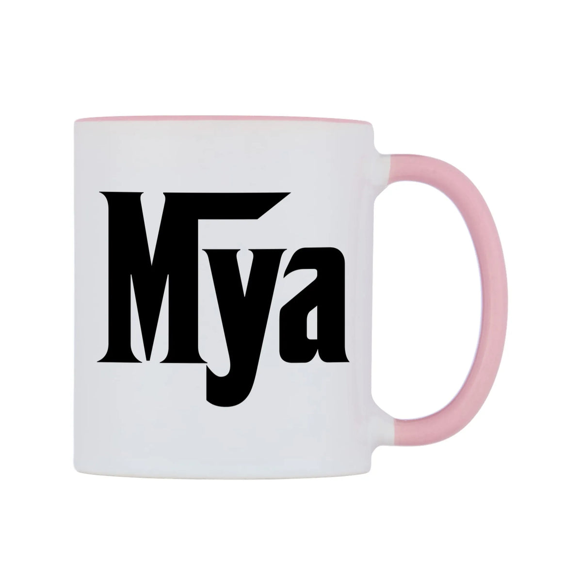 Mya - Godfather Themed Mug — white 11oz gloss mug with a pink inside and handle, left side, on a white background