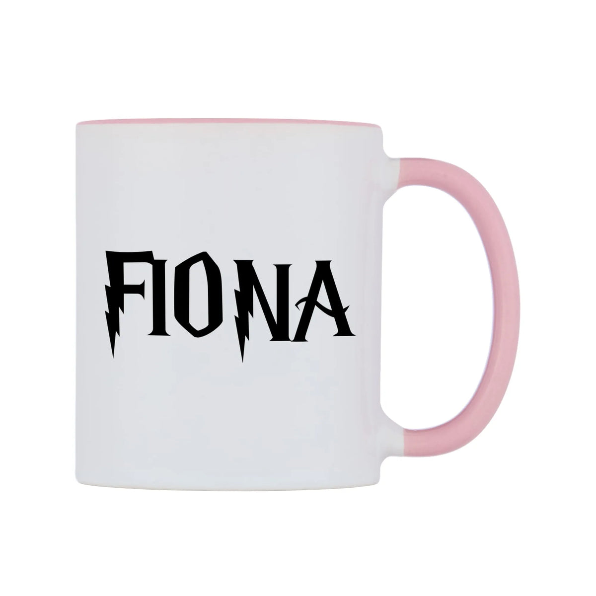 Fiona - Wizard Themed Mug — white 11oz gloss mug with a pink inside and handle, left side, on a white background
