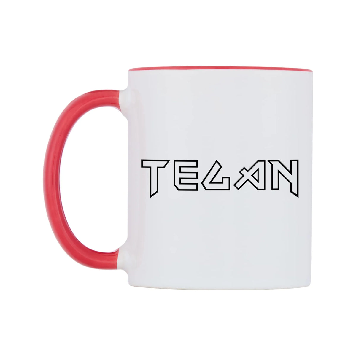 Tegan - Iron Maiden Themed Mug — white 11oz gloss mug with a red inside and handle, right side, on a white background
