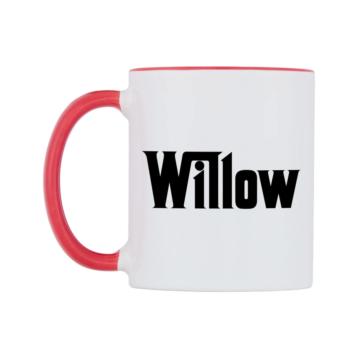 Willow - Godfather Themed Mug — white 11oz gloss mug with a red inside and handle, right side, on a white background