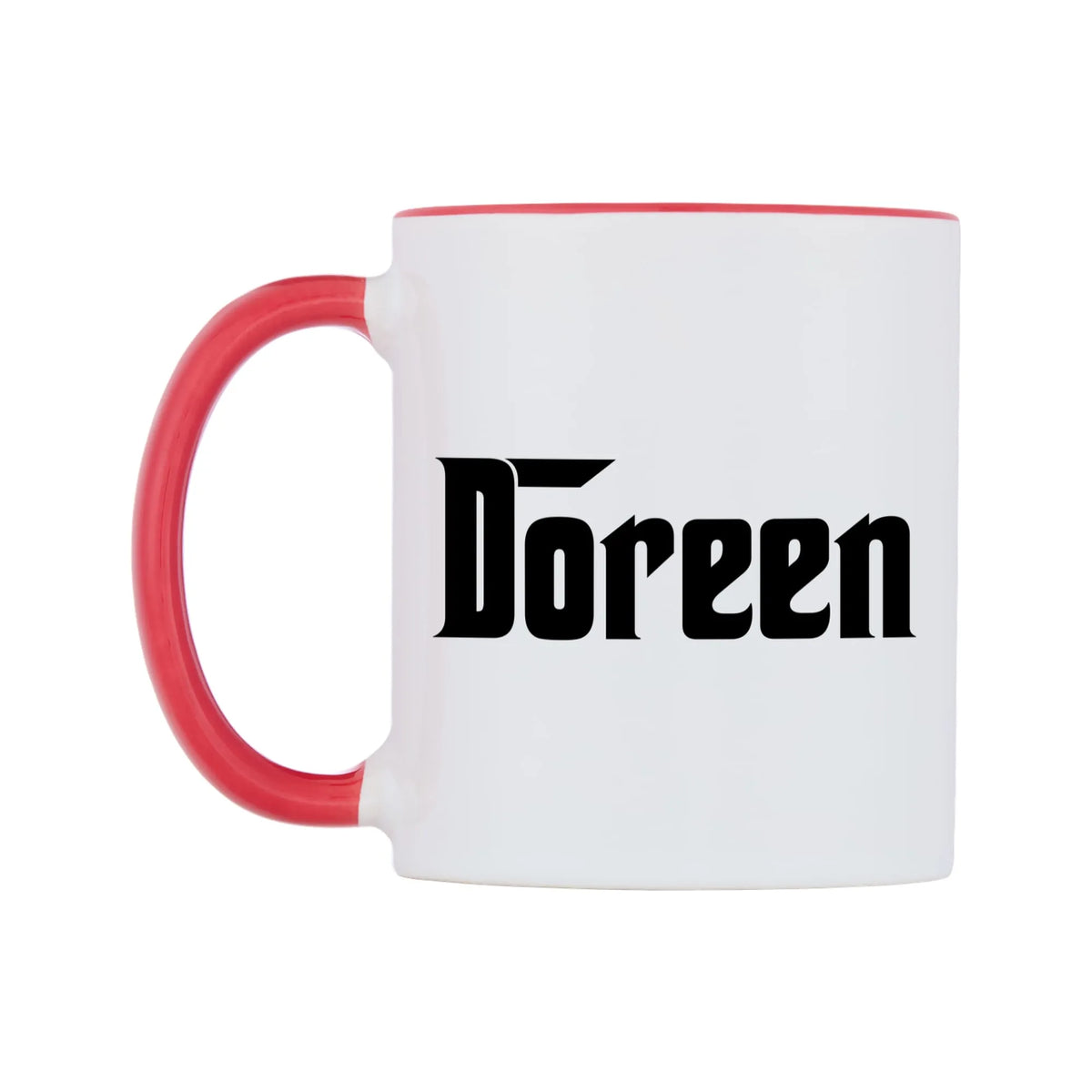 Doreen - Godfather Themed Mug — white 11oz gloss mug with a red inside and handle, right side, on a white background