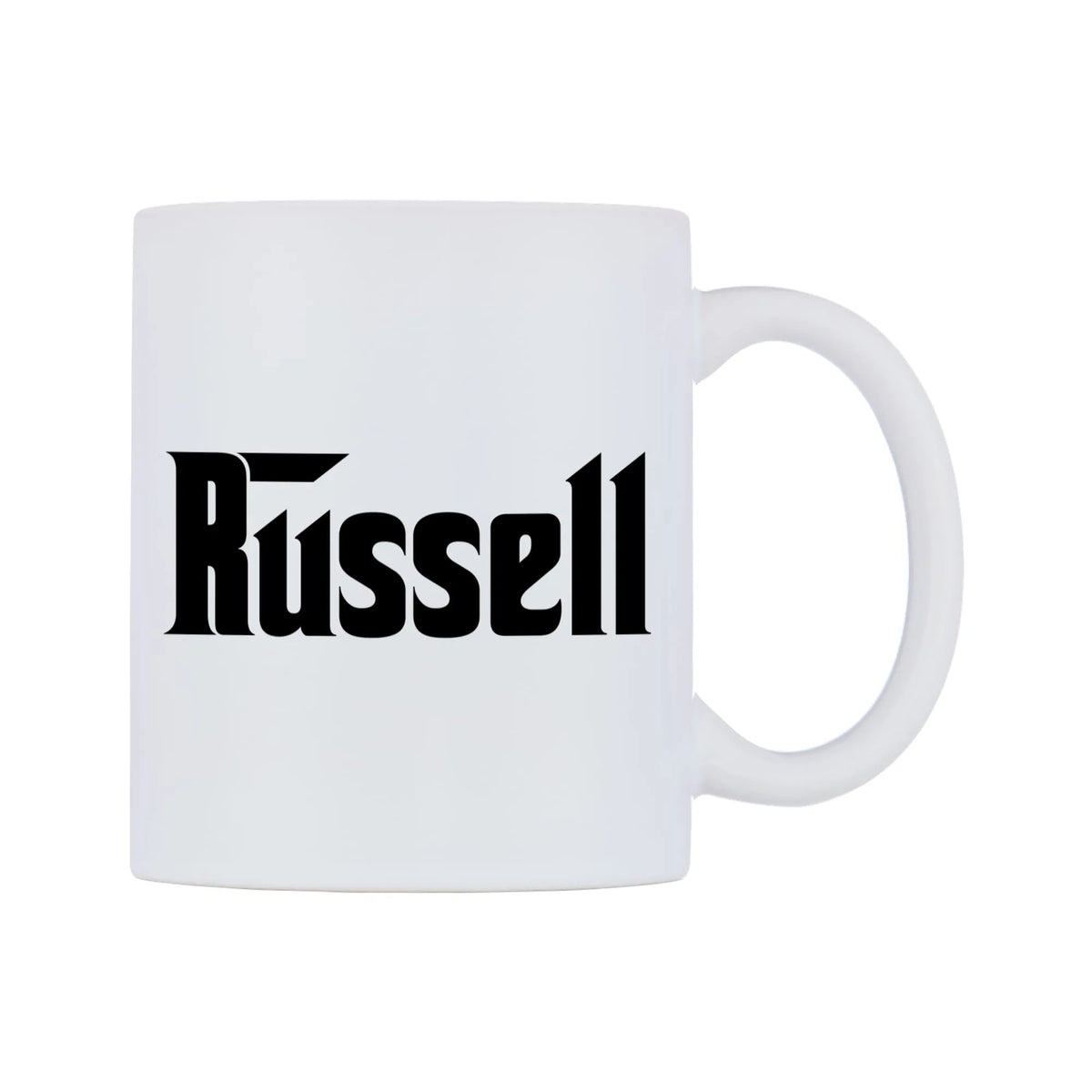 Russell - Godfather Themed Mug — white 11oz gloss mug, left side, on a white background