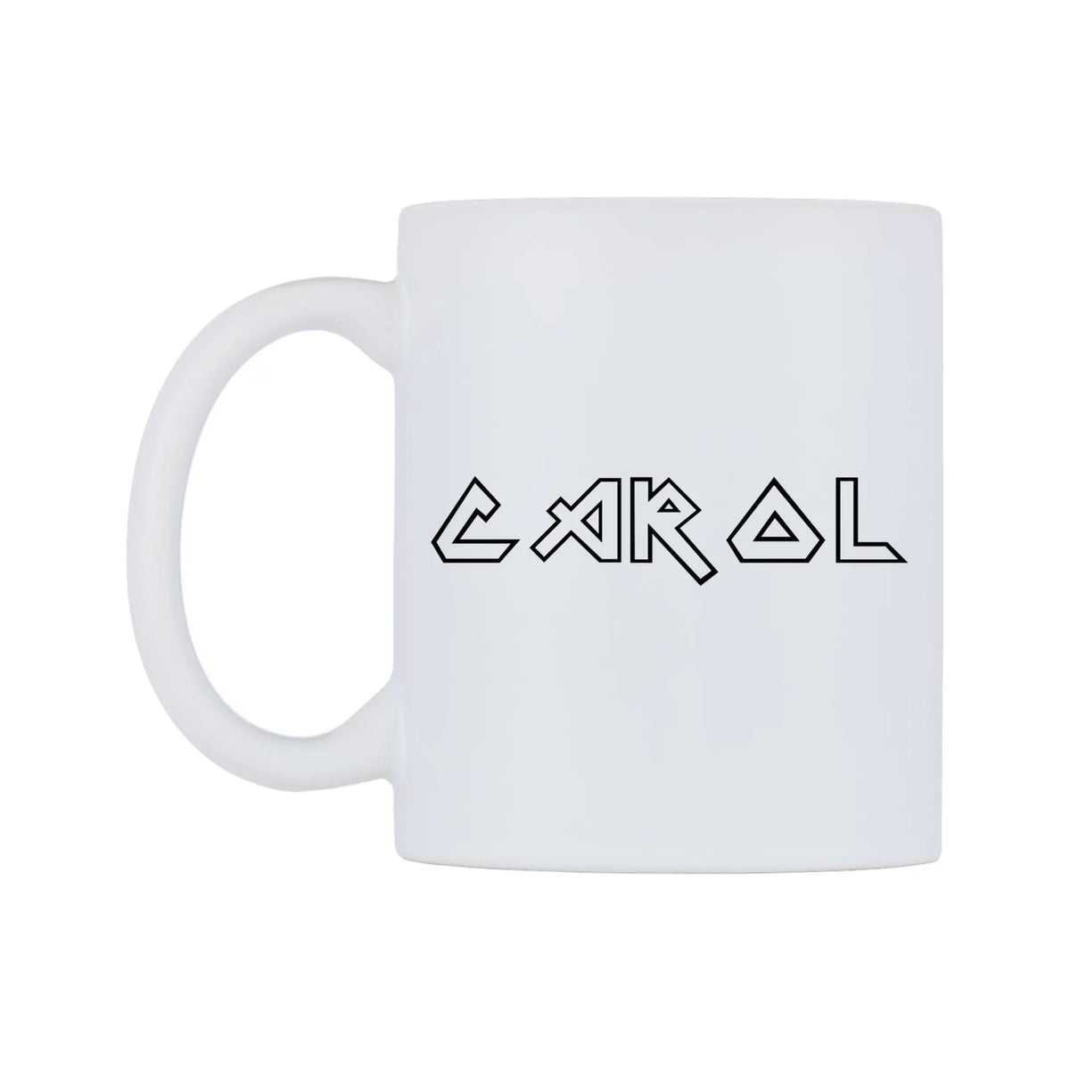 Carol - Iron Maiden Themed Mug — white 11oz gloss mug, right side, on a white background