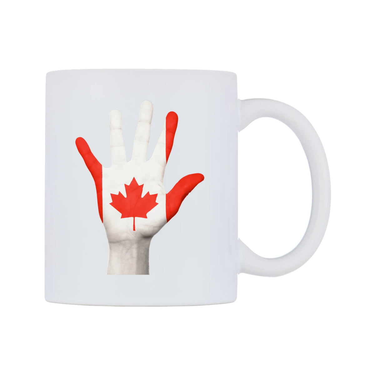Canada Hand Flag Mug — white 11oz gloss mug, left side, on a white background