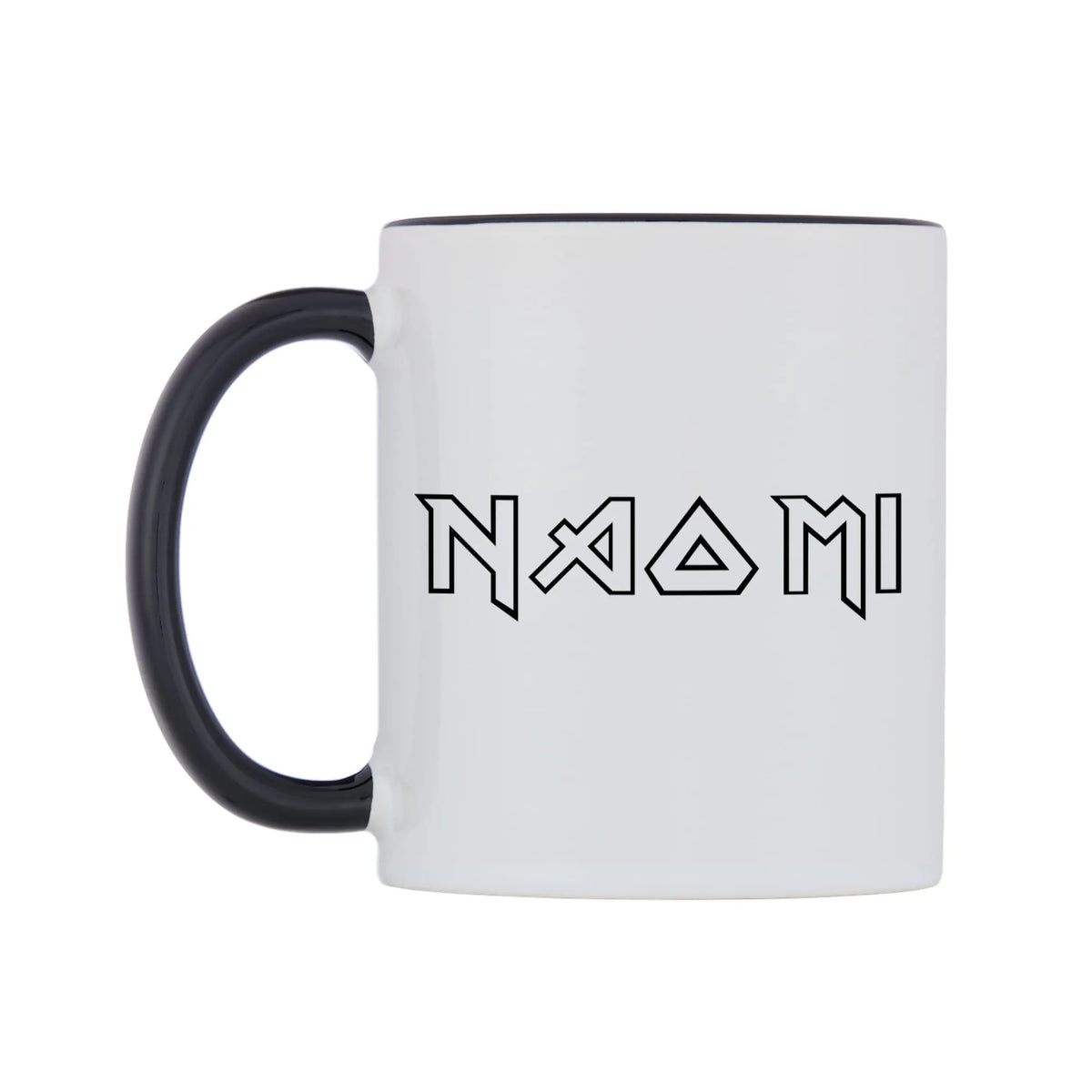Naomi - Iron Maiden Themed Mug — white 11oz gloss mug with a black inside and handle, right side, on a white background