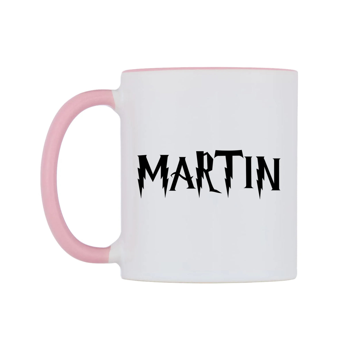Martin - Wizard Themed Mug — white 11oz gloss mug with a pink inside and handle, right side, on a white background