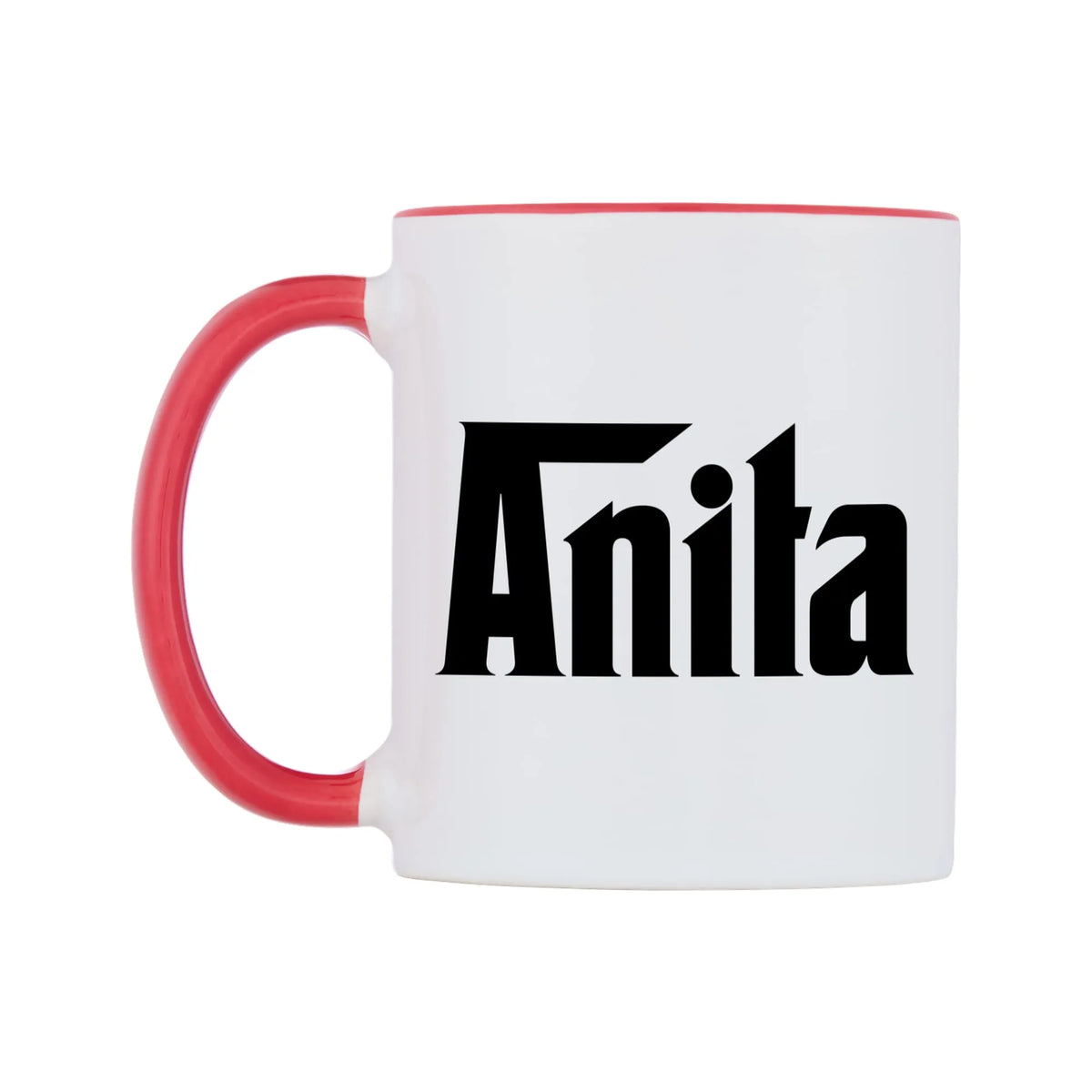 Anita - Godfather Themed Mug — white 11oz gloss mug with a red inside and handle, right side, on a white background