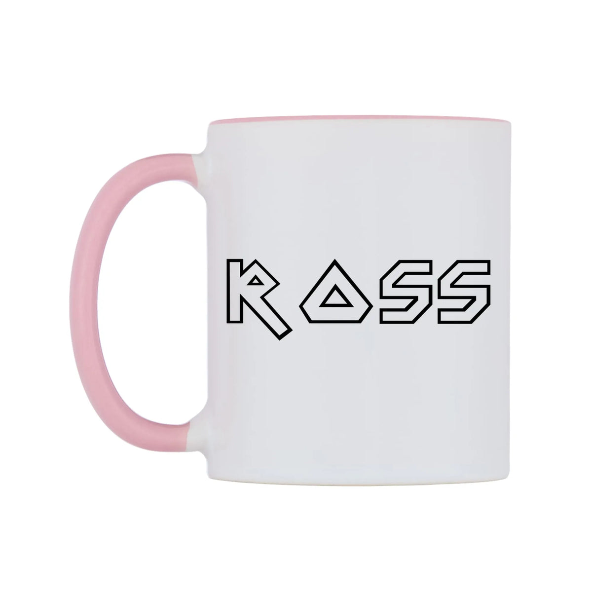 Ross - Iron Maiden Themed Mug — white 11oz gloss mug with a pink inside and handle, right side, on a white background