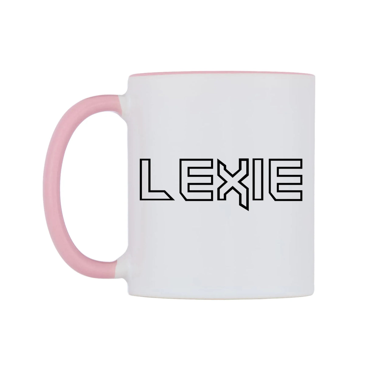 Lexie - Iron Maiden Themed Mug — white 11oz gloss mug with a pink inside and handle, right side, on a white background