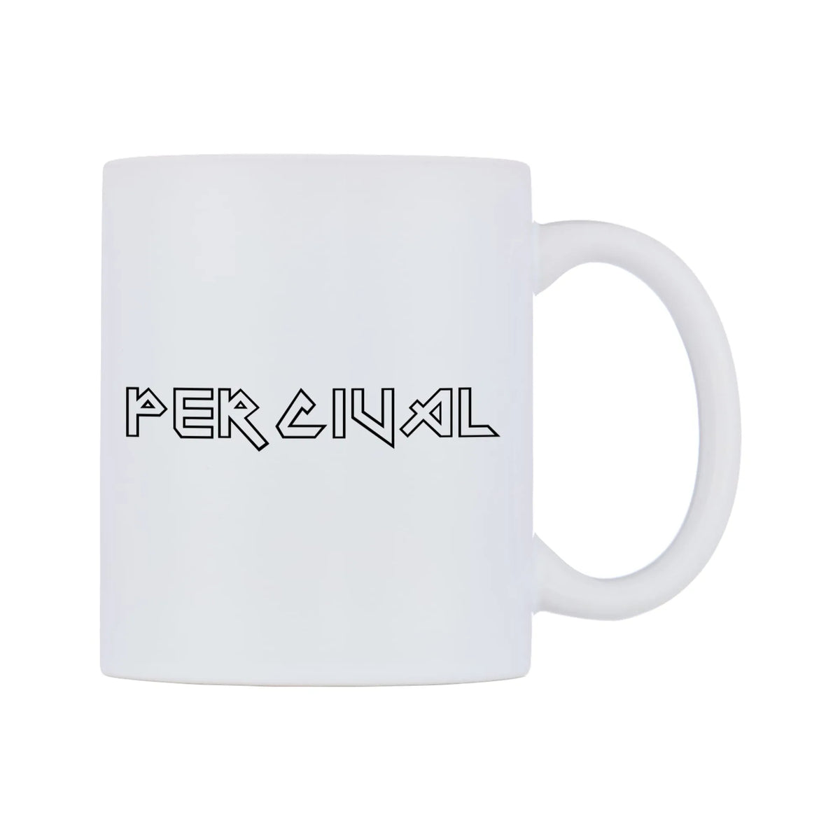 Percival - Iron Maiden Themed Mug — white 11oz gloss mug, left side, on a white background