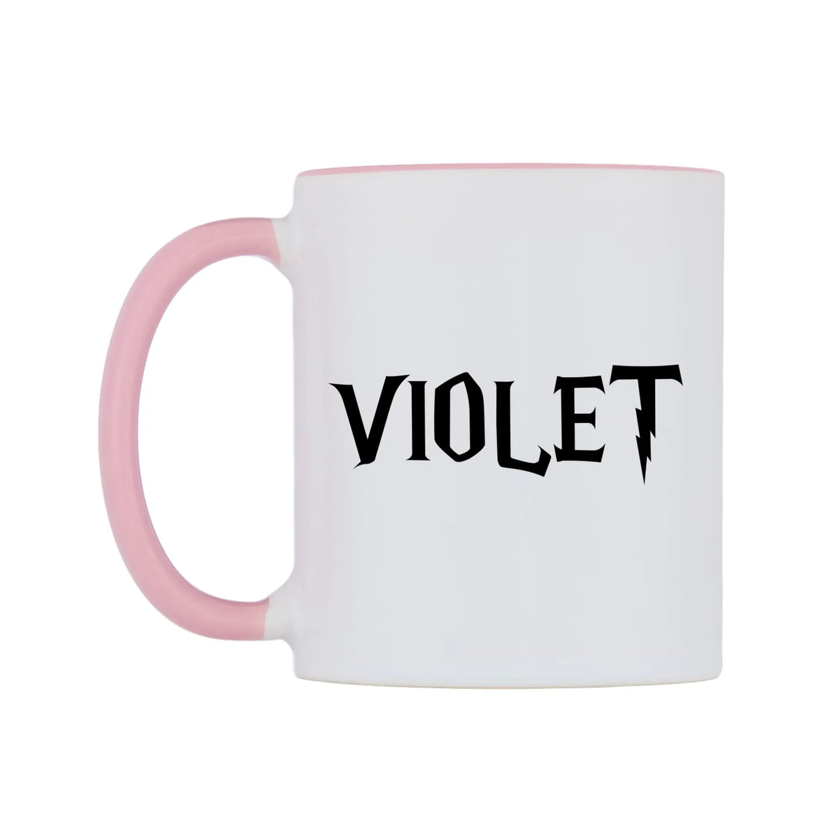 Violet - Wizard Themed Mug — white 11oz gloss mug with a pink inside and handle, right side, on a white background