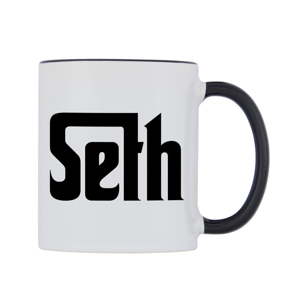Seth - Godfather Themed Mug — white 11oz gloss mug with a black inside and handle, left side, on a white background