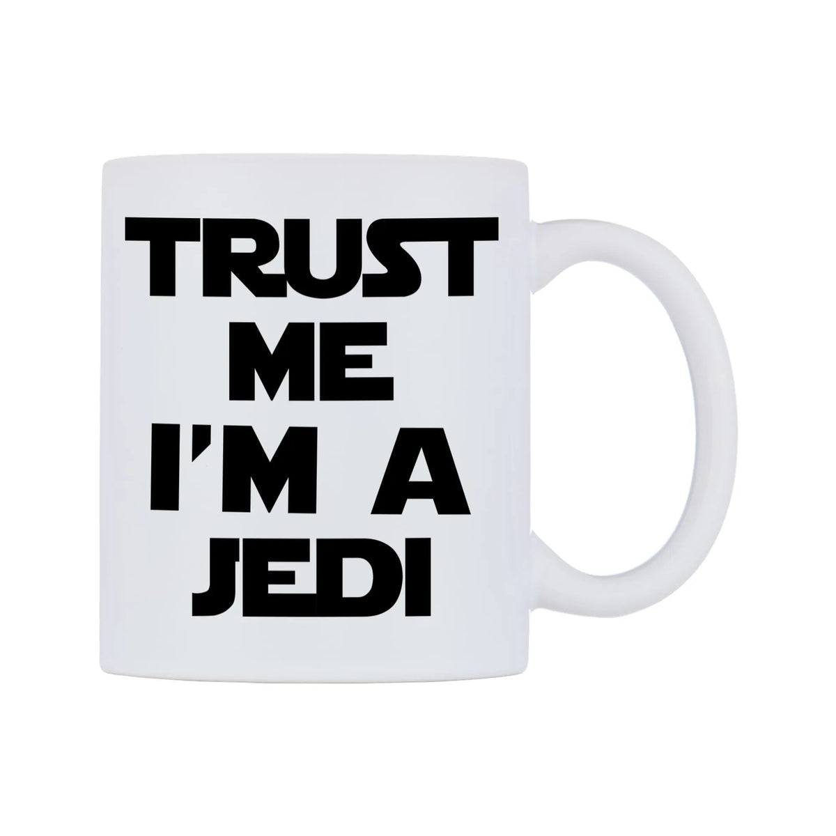 Trust me I'm a Jedi Mug — white 11oz gloss mug, left side, on a white background