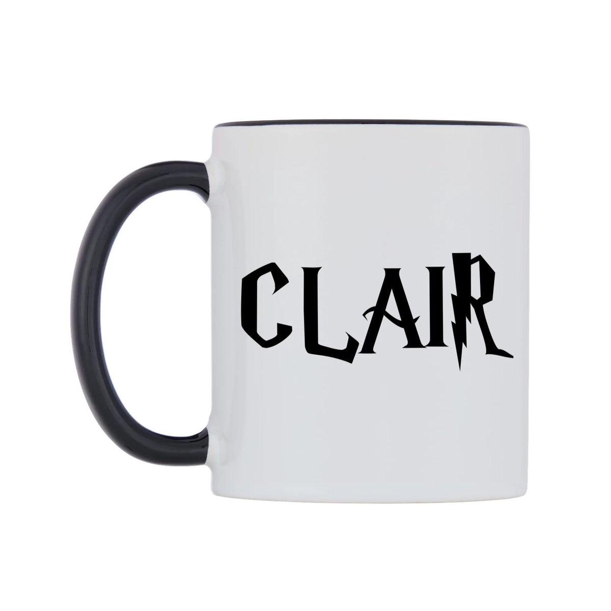 Clair - Wizard Themed Mug — white 11oz gloss mug with a black inside and handle, right side, on a white background