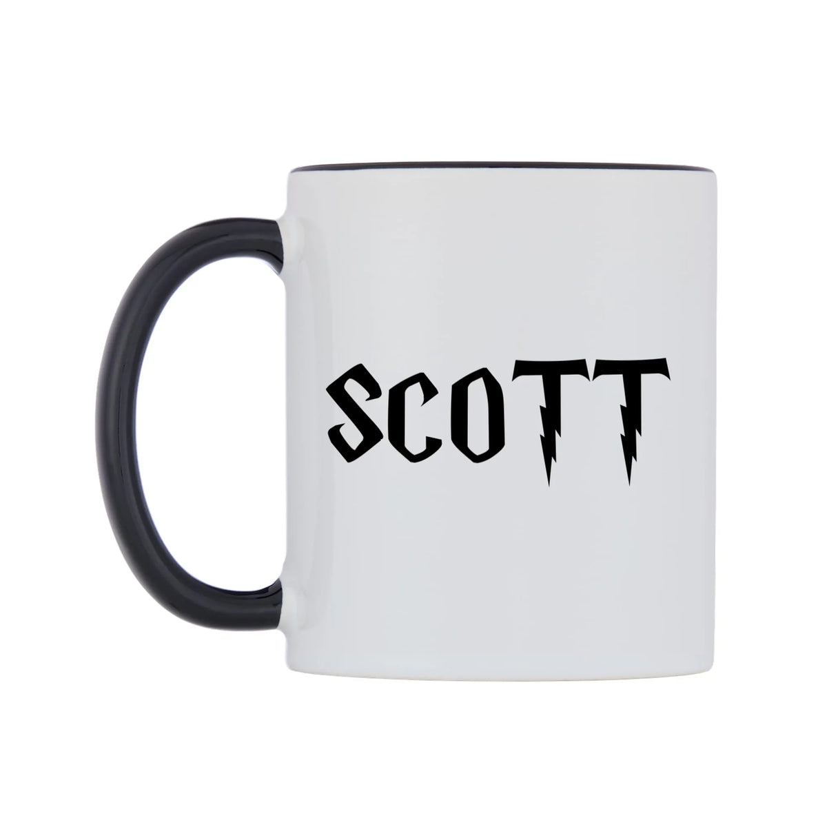 Scott - Wizard Themed Mug — white 11oz gloss mug with a black inside and handle, right side, on a white background