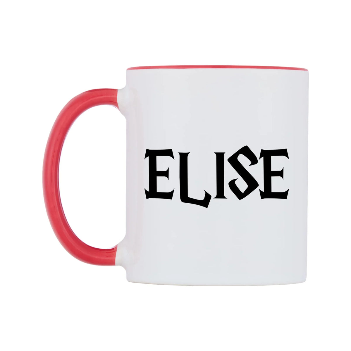 Elise - Wizard Themed Mug — white 11oz gloss mug with a red inside and handle, right side, on a white background