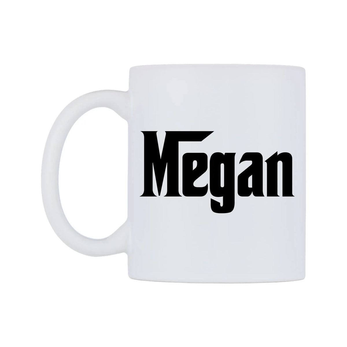 Megan - Godfather Themed Mug — white 11oz gloss mug, right side, on a white background