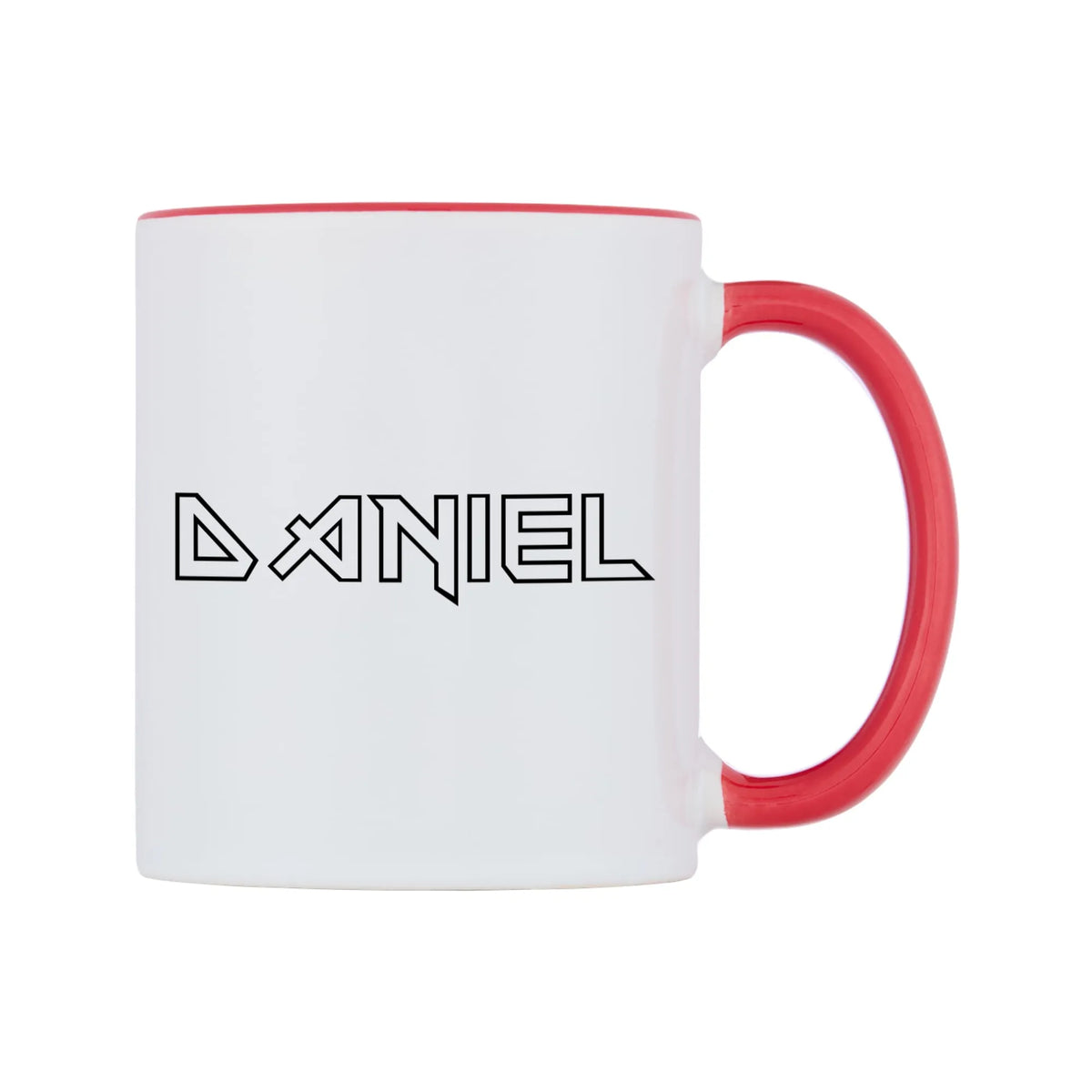 Daniel - Iron Maiden Themed Mug — white 11oz gloss mug with a red inside and handle, left side, on a white background
