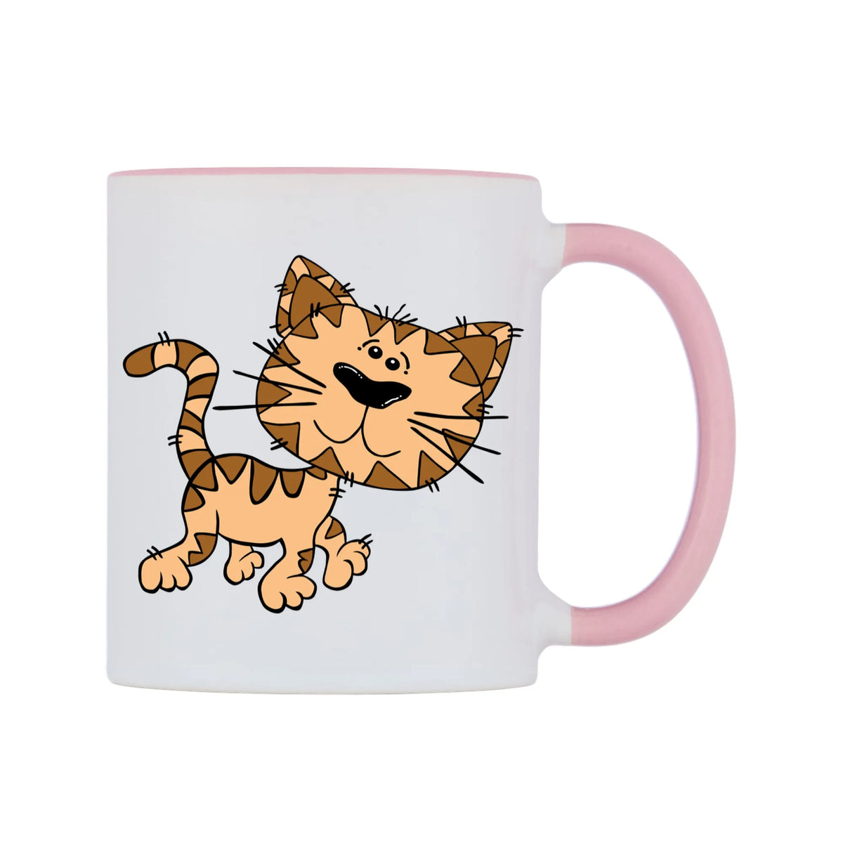 Cute Cat Mug — white 11oz gloss mug with a pink inside and handle, left side, on a white background