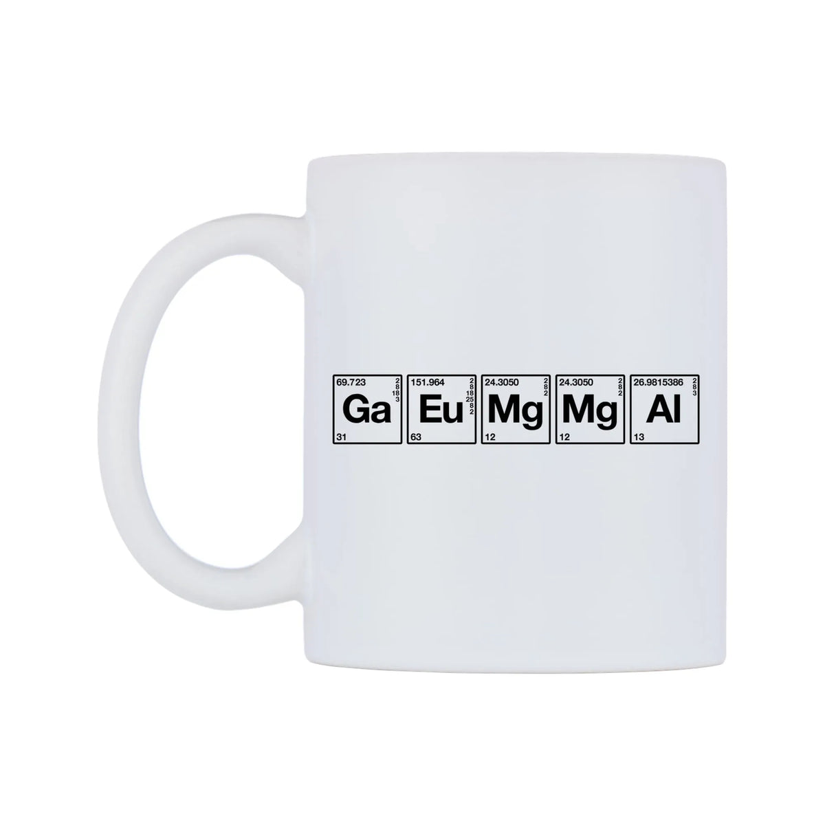 Gemma - Chemistry Themed Mug — mug, right side, on a white background