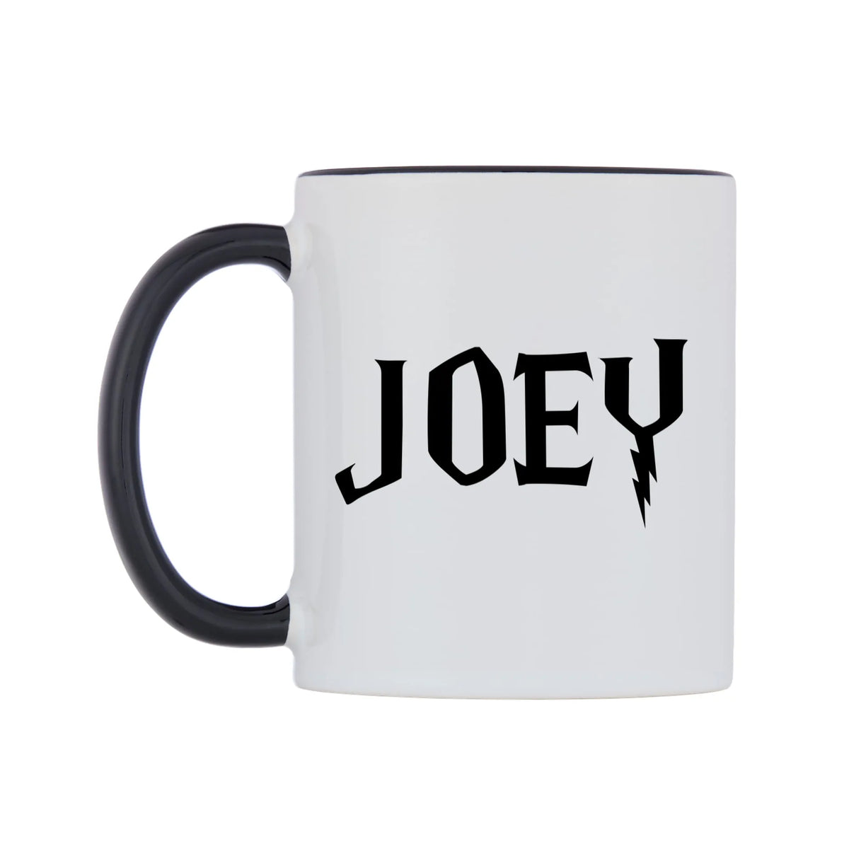 Joey - Wizard Themed Mug — white 11oz gloss mug with a black inside and handle, right side, on a white background