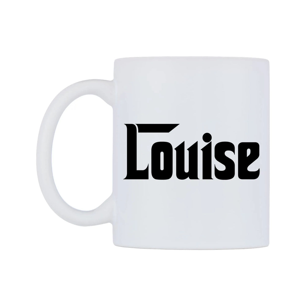 Louise - Godfather Themed Mug — mug, right side, on a white background