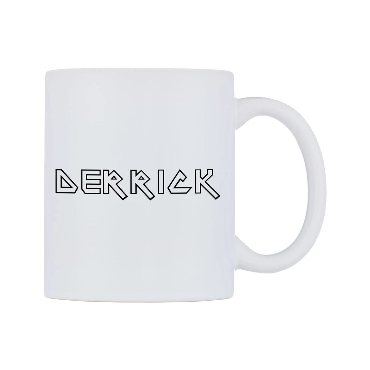 Derrick - Iron Maiden Themed Mug — white 11oz gloss mug, left side, on a white background
