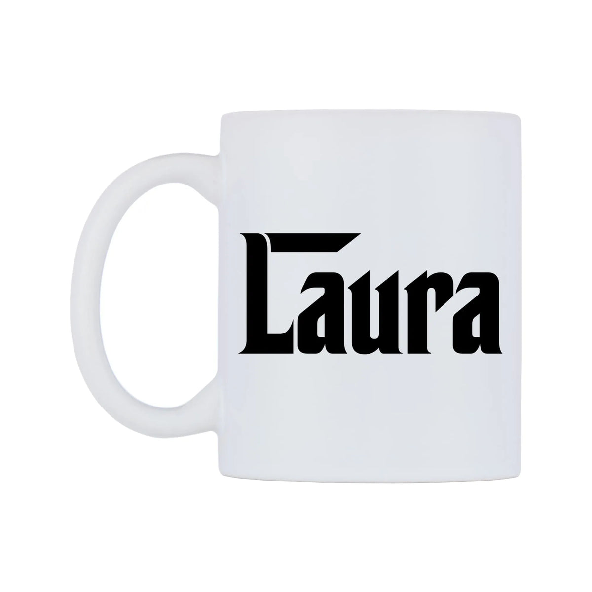 Laura - Godfather Themed Mug — white 11oz gloss mug, right side, on a white background
