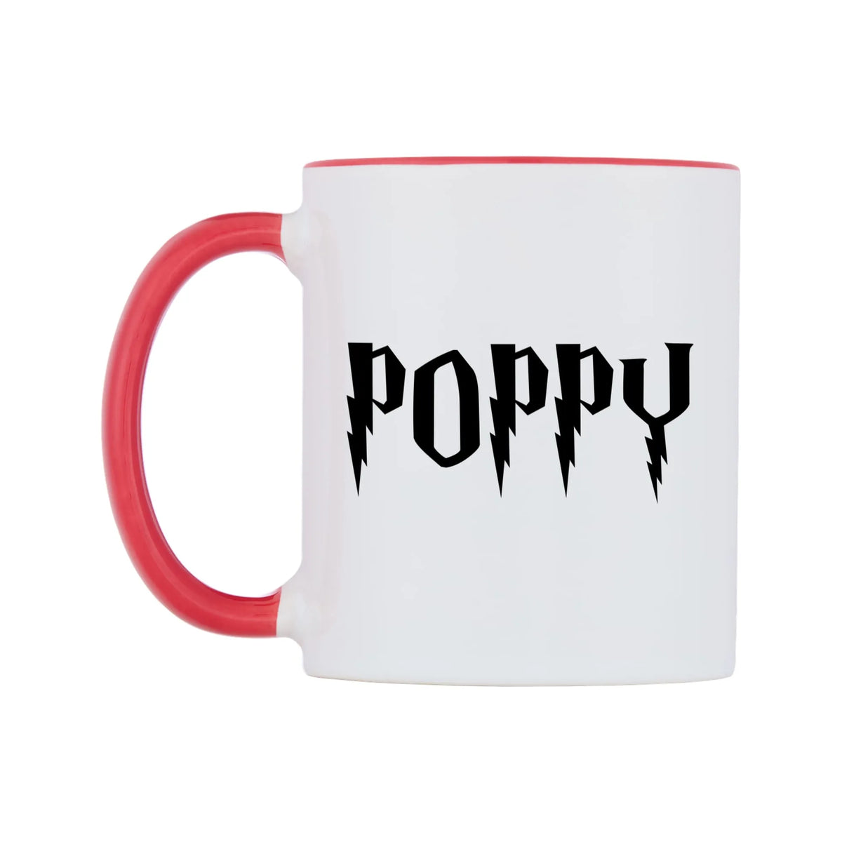 Poppy - Wizard Themed Mug — white 11oz gloss mug with a red inside and handle, right side, on a white background
