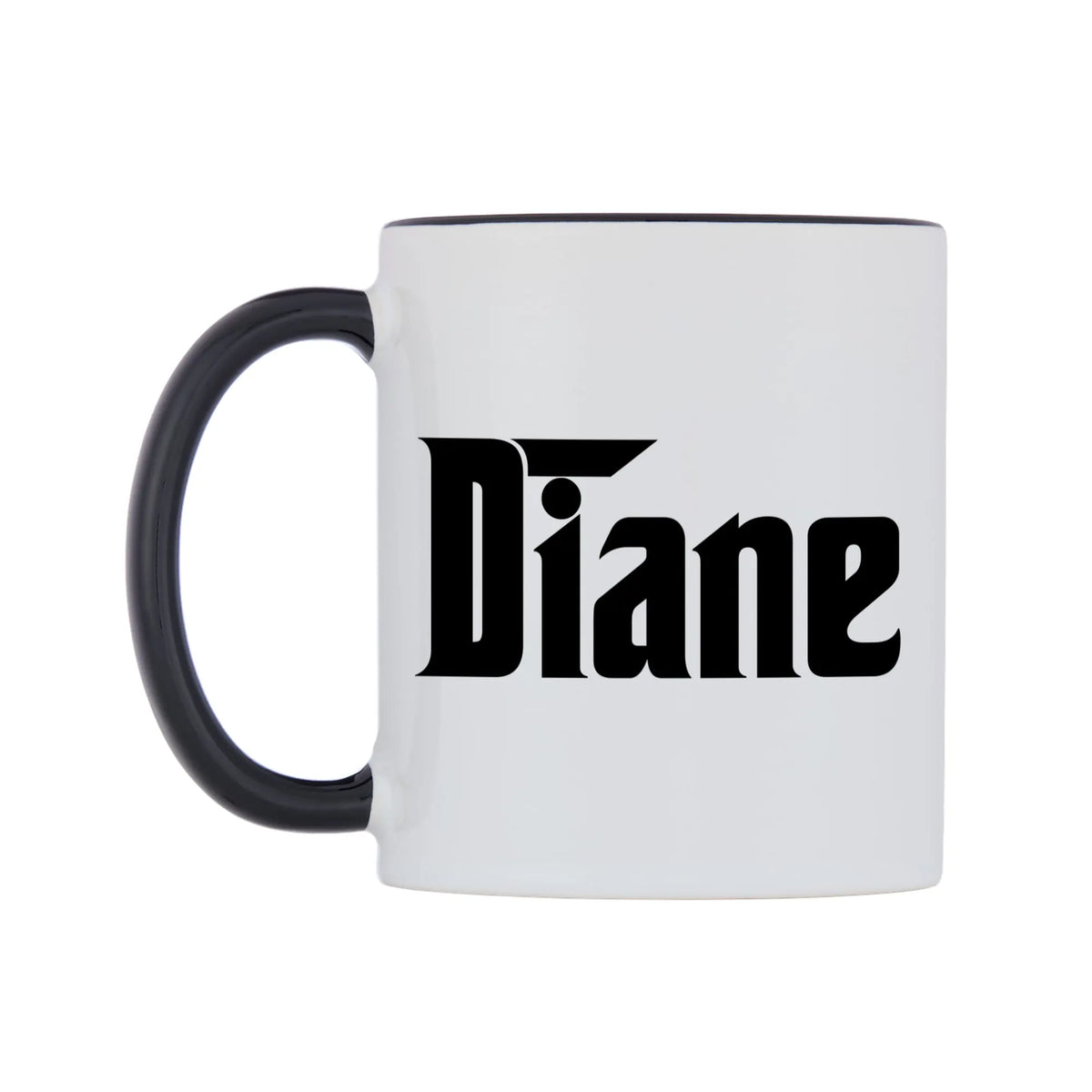 Diane - Godfather Themed Mug — white 11oz gloss mug with a black inside and handle, right side, on a white background