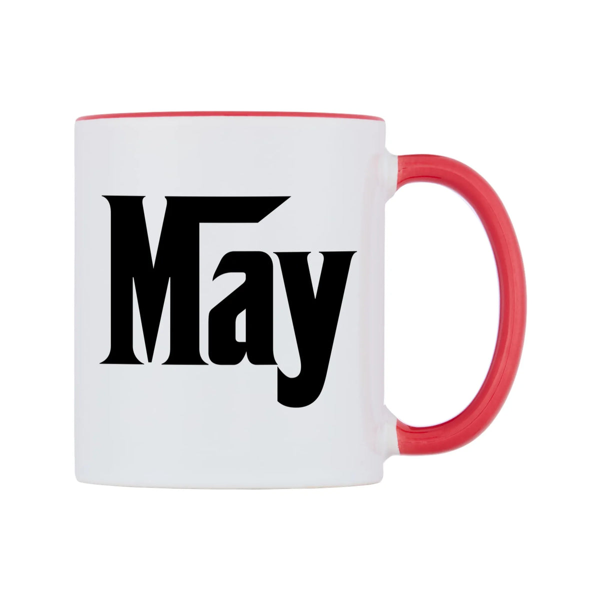 May - Godfather Themed Mug — white 11oz gloss mug with a red inside and handle, left side, on a white background