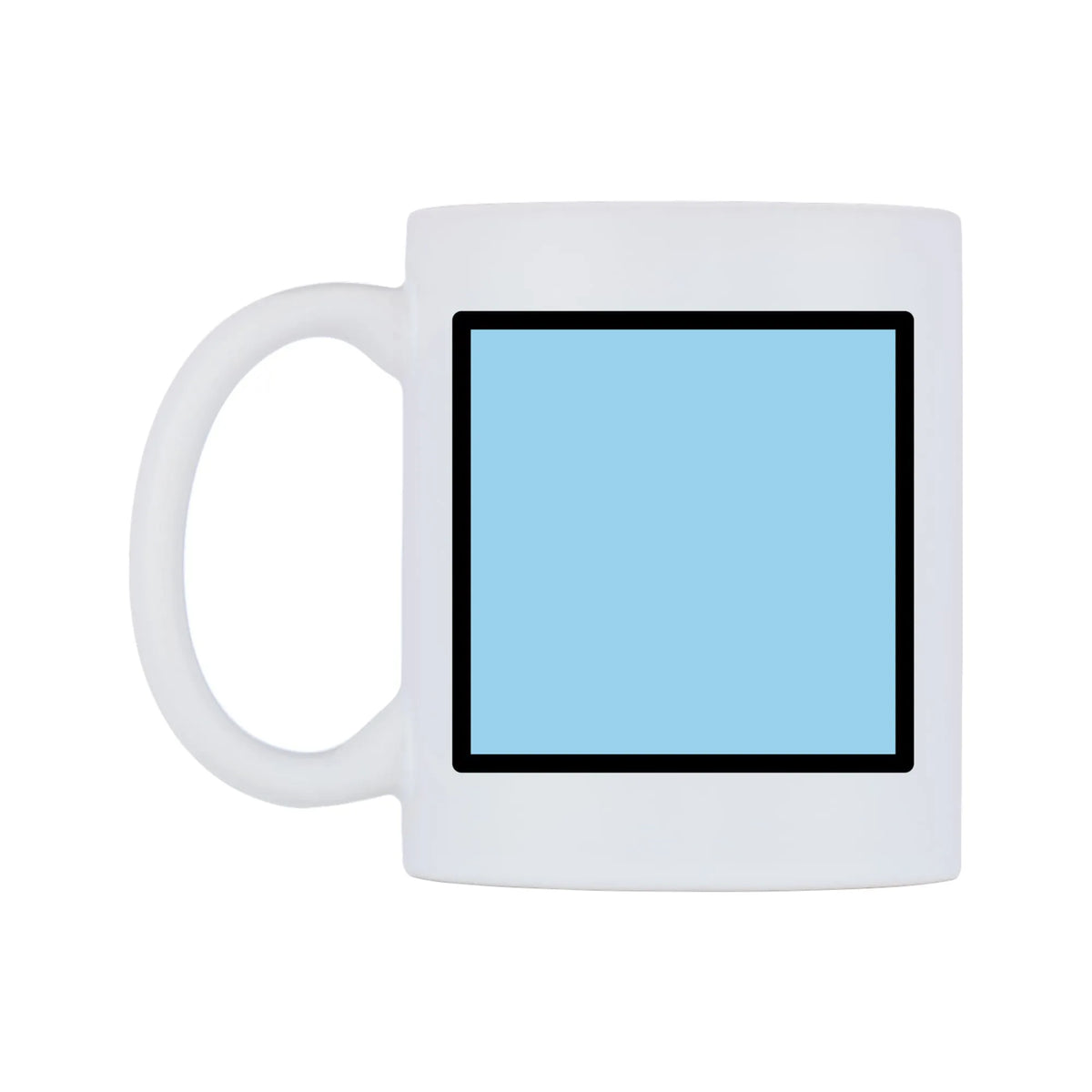 Blue Square Emoji Mug — mug, right side, on a white background