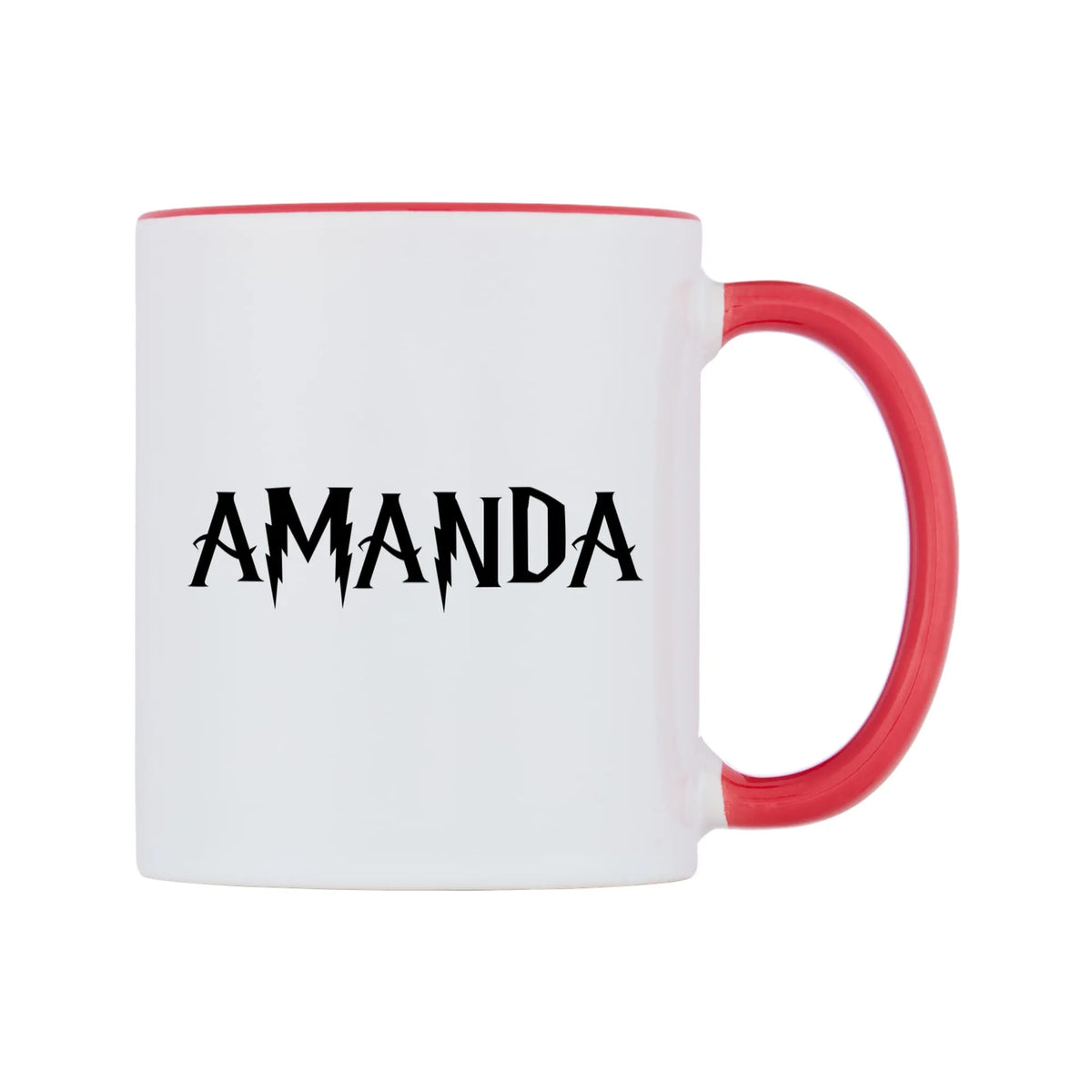 Amanda - Wizard Themed Mug — white 11oz gloss mug with a red inside and handle, left side, on a white background