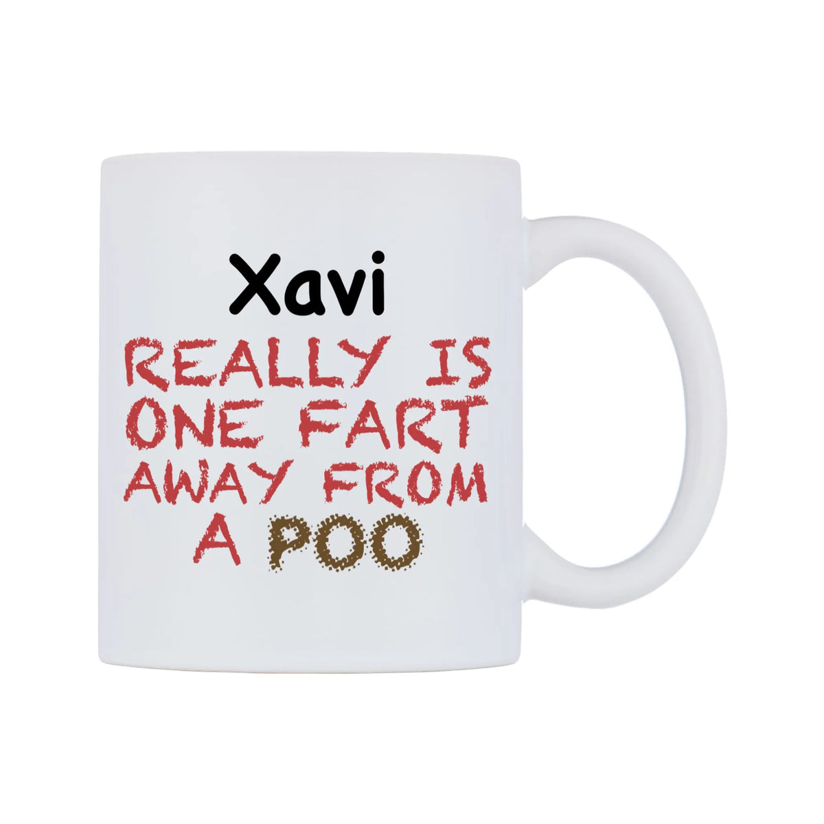 Xavi Really is ONE Fart Away from A Poo Mug — mug, left side, on a white background