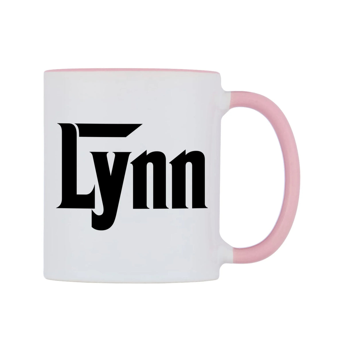 Lynn - Godfather Themed Mug — white 11oz gloss mug with a pink inside and handle, left side, on a white background