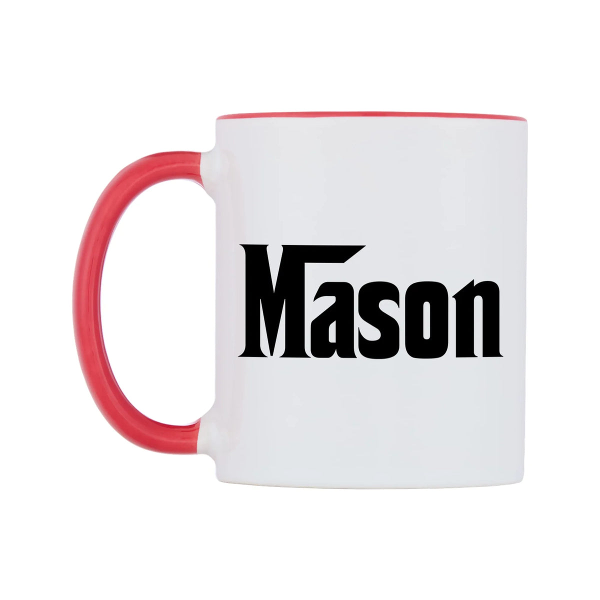 Mason - Godfather Themed Mug — white 11oz gloss mug with a red inside and handle, right side, on a white background