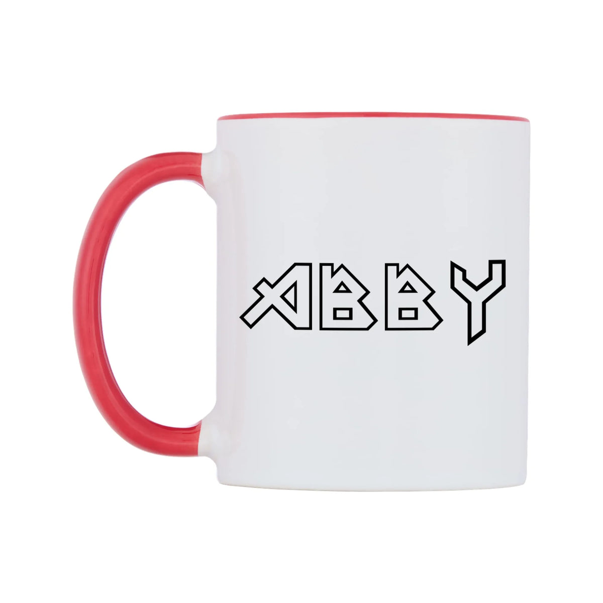 Abby - Iron Maiden Themed Mug — white 11oz gloss mug with a red inside and handle, right side, on a white background