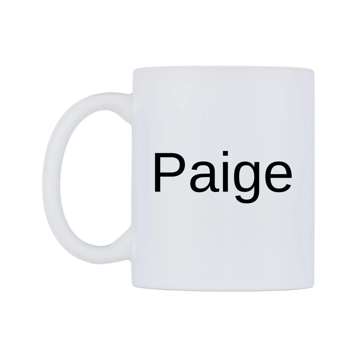 Paige Mug — white 11oz gloss mug, right side, on a white background