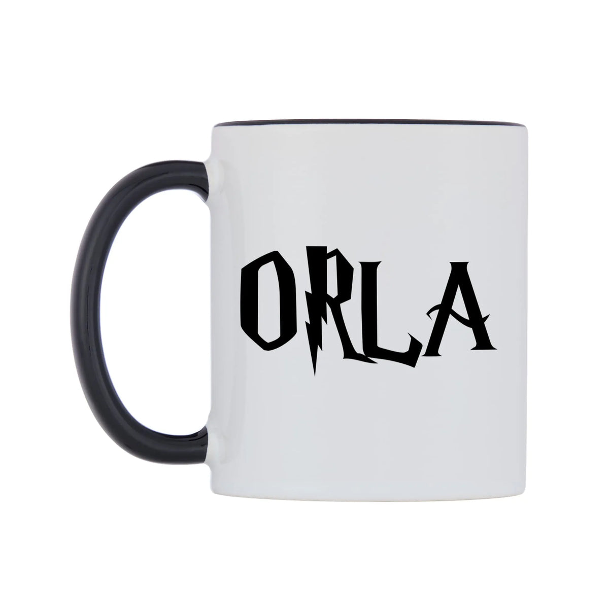 Orla - Wizard Themed Mug — white 11oz gloss mug with a black inside and handle, right side, on a white background