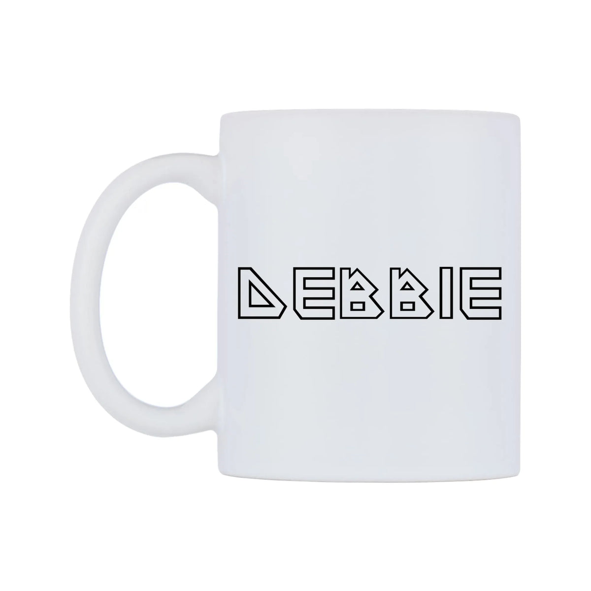 Debbie - Iron Maiden Themed Mug — white 11oz gloss mug, right side, on a white background