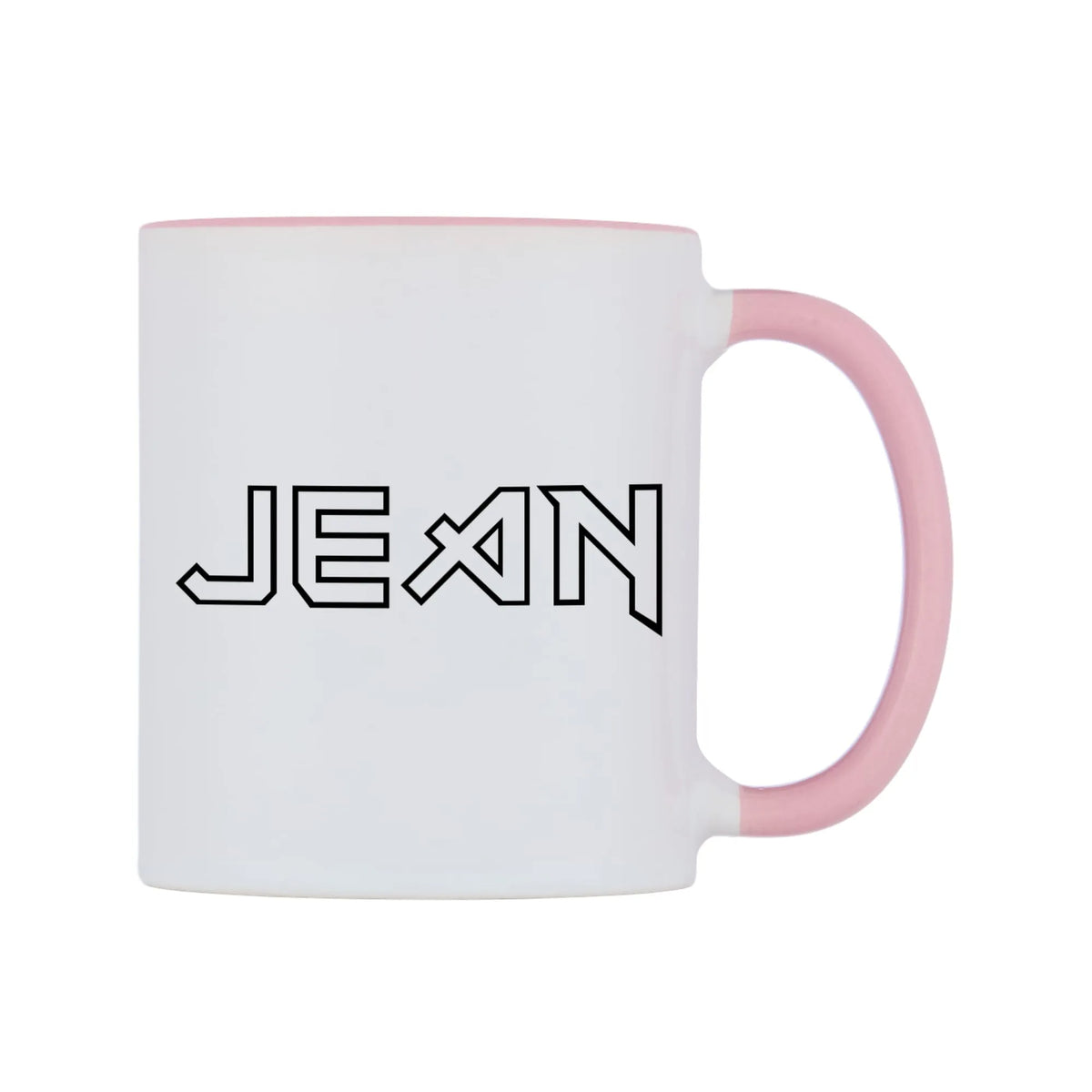 Jean - Iron Maiden Themed Mug — white 11oz gloss mug with a pink inside and handle, left side, on a white background