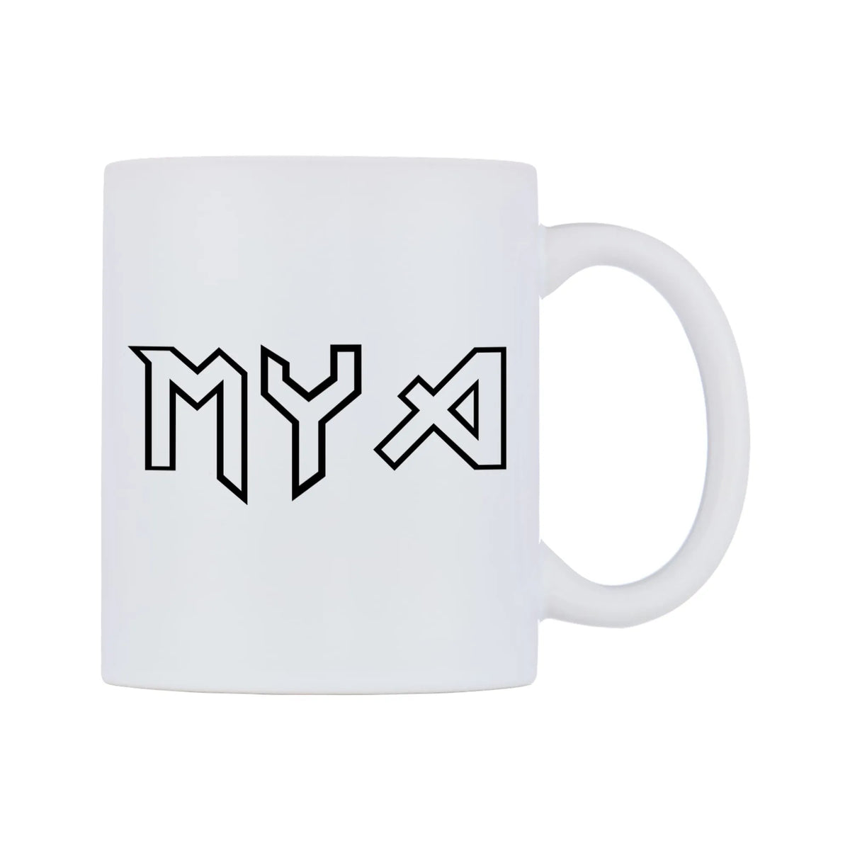 Mya - Iron Maiden Themed Mug — white 11oz gloss mug, left side, on a white background