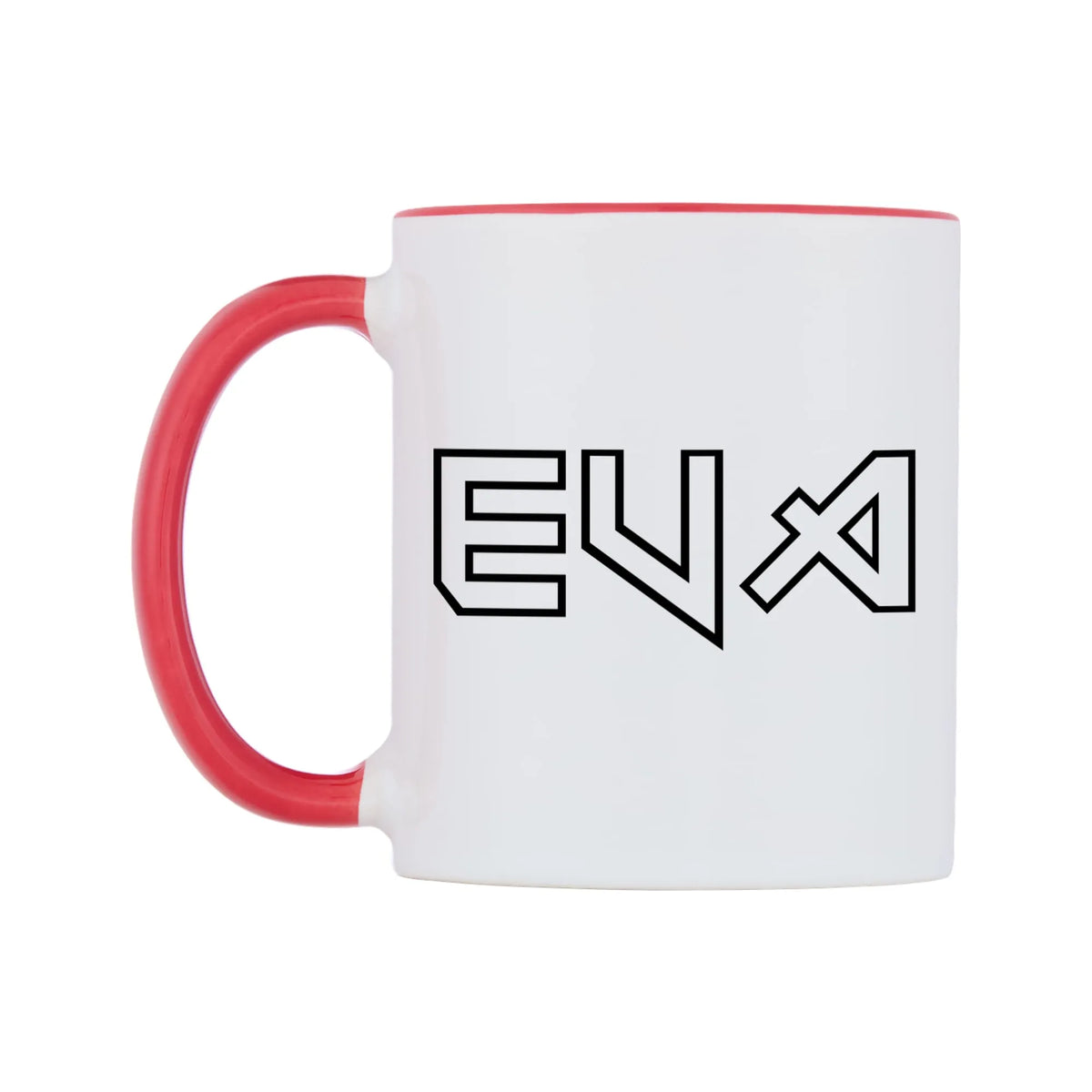 Eva - Iron Maiden Themed Mug — white 11oz gloss mug with a red inside and handle, right side, on a white background