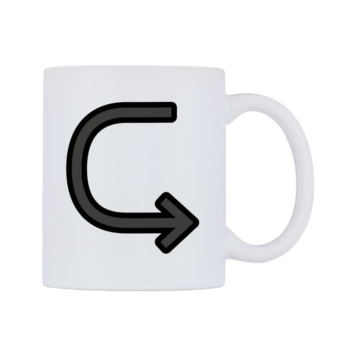Left Arrow Curving Right Emoji Mug — mug, left side, on a white background