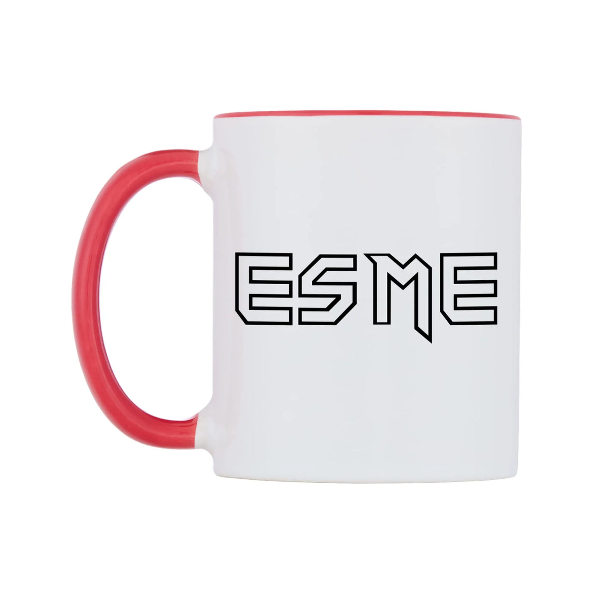 Esme - Iron Maiden Themed Mug — white 11oz gloss mug with a red inside and handle, right side, on a white background
