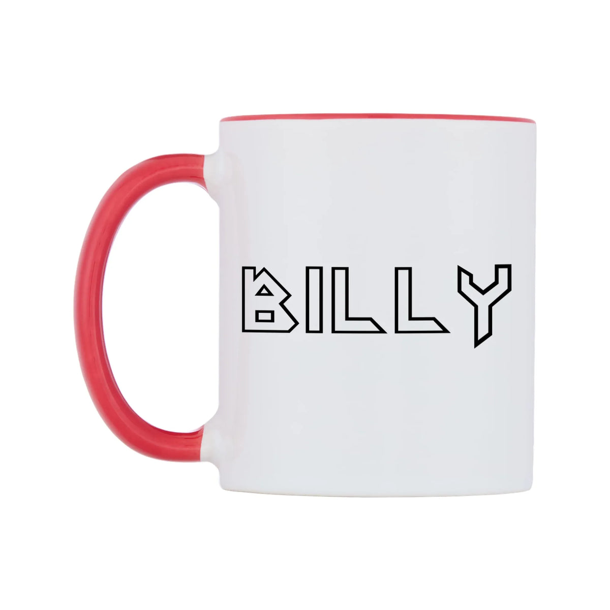 Billy - Iron Maiden Themed Mug — white 11oz gloss mug with a red inside and handle, right side, on a white background