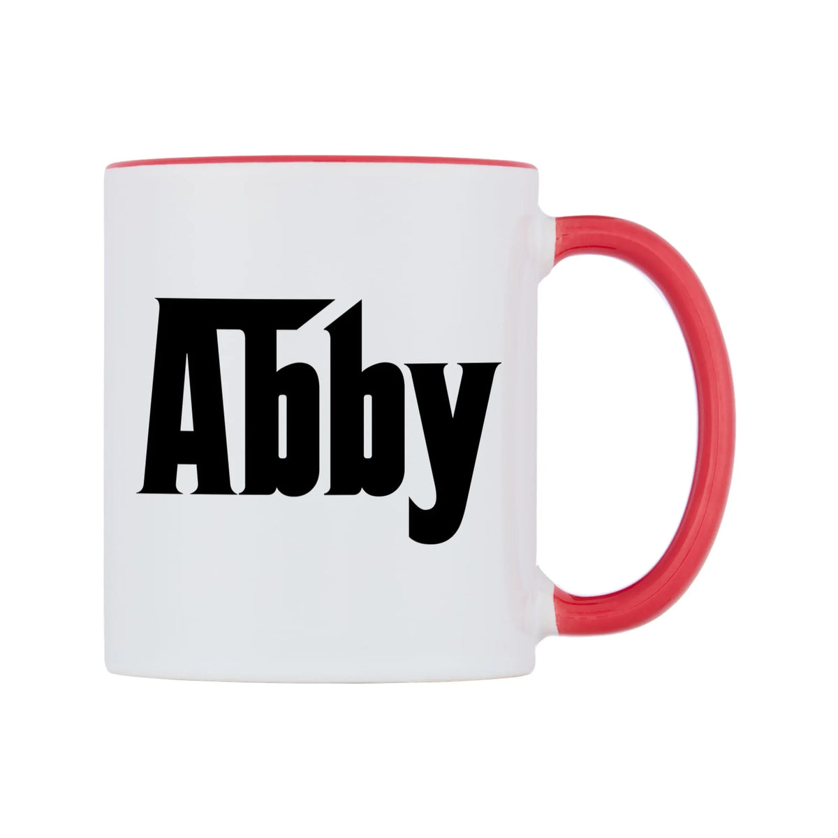 Abby - Godfather Themed Mug — white 11oz gloss mug with a red inside and handle, left side, on a white background