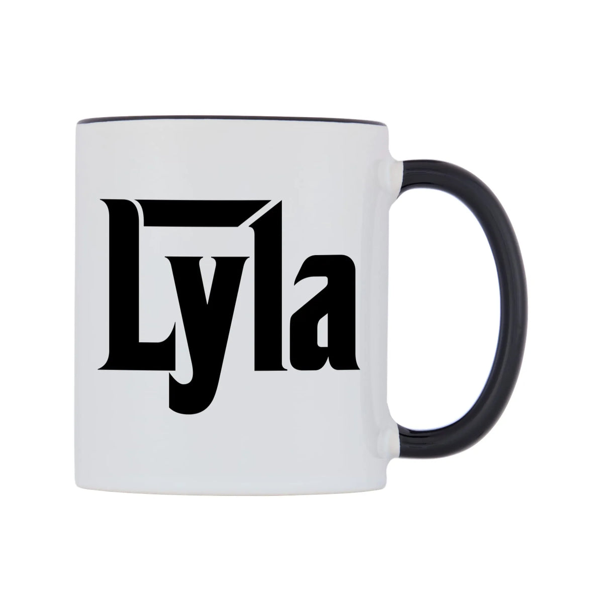 Lyla - Godfather Themed Mug — white 11oz gloss mug with a black inside and handle, left side, on a white background