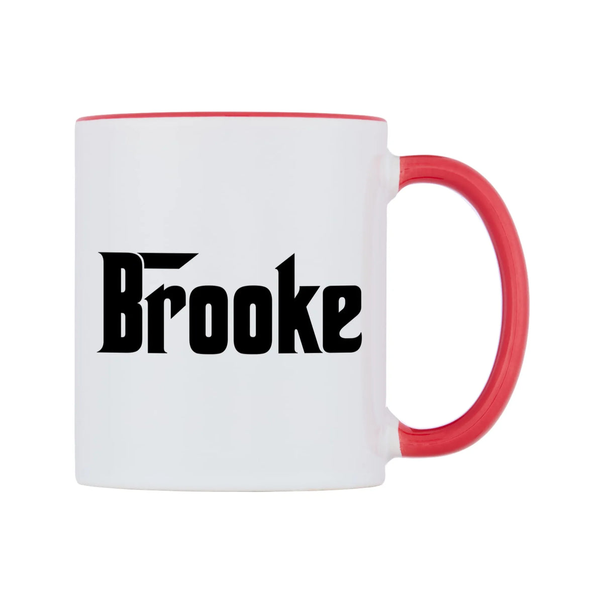 Brooke - Godfather Themed Mug — white 11oz gloss mug with a red inside and handle, left side, on a white background