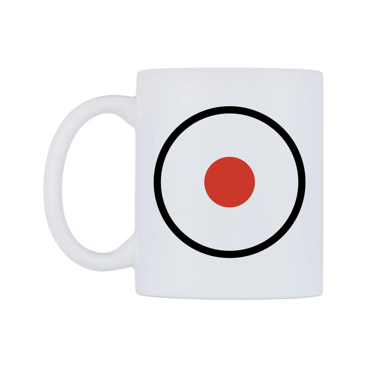 Record Button Emoji Mug — mug, right side, on a white background